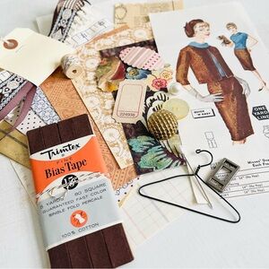 Vintage Ephemera Sewing Pattern MCM Kit - Paper + Hardware + Ribbon +